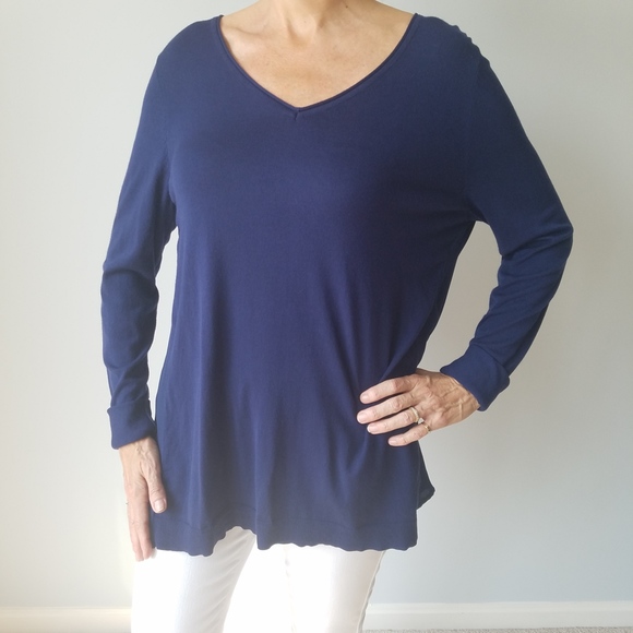 White House Black Market Tops - WHBM | Navy Long Sleeve Tee with Back Sheering